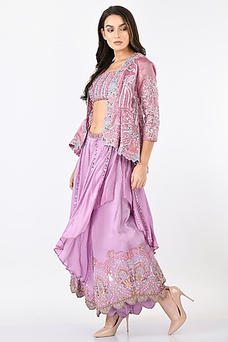 Lavender Embroidered Jacket Set by Moledro