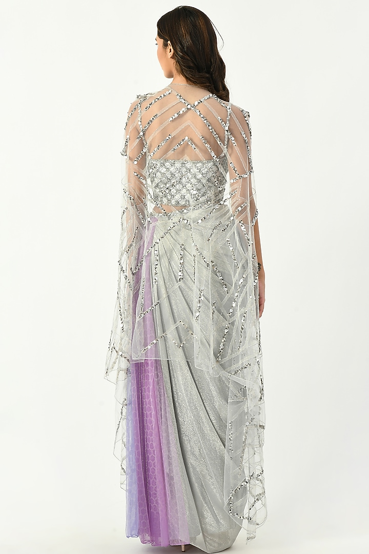 Silver Embellished Draped Skirt Set by Moledro at Pernia's Pop Up Shop
