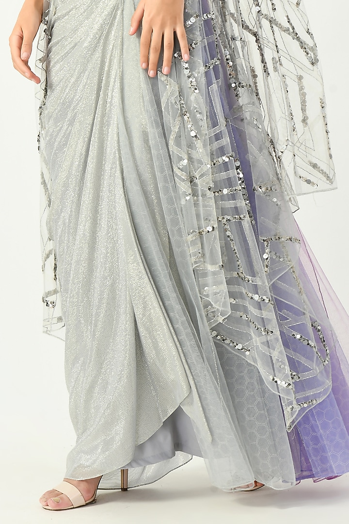 Silver Embellished Draped Skirt Set by Moledro at Pernia's Pop Up Shop