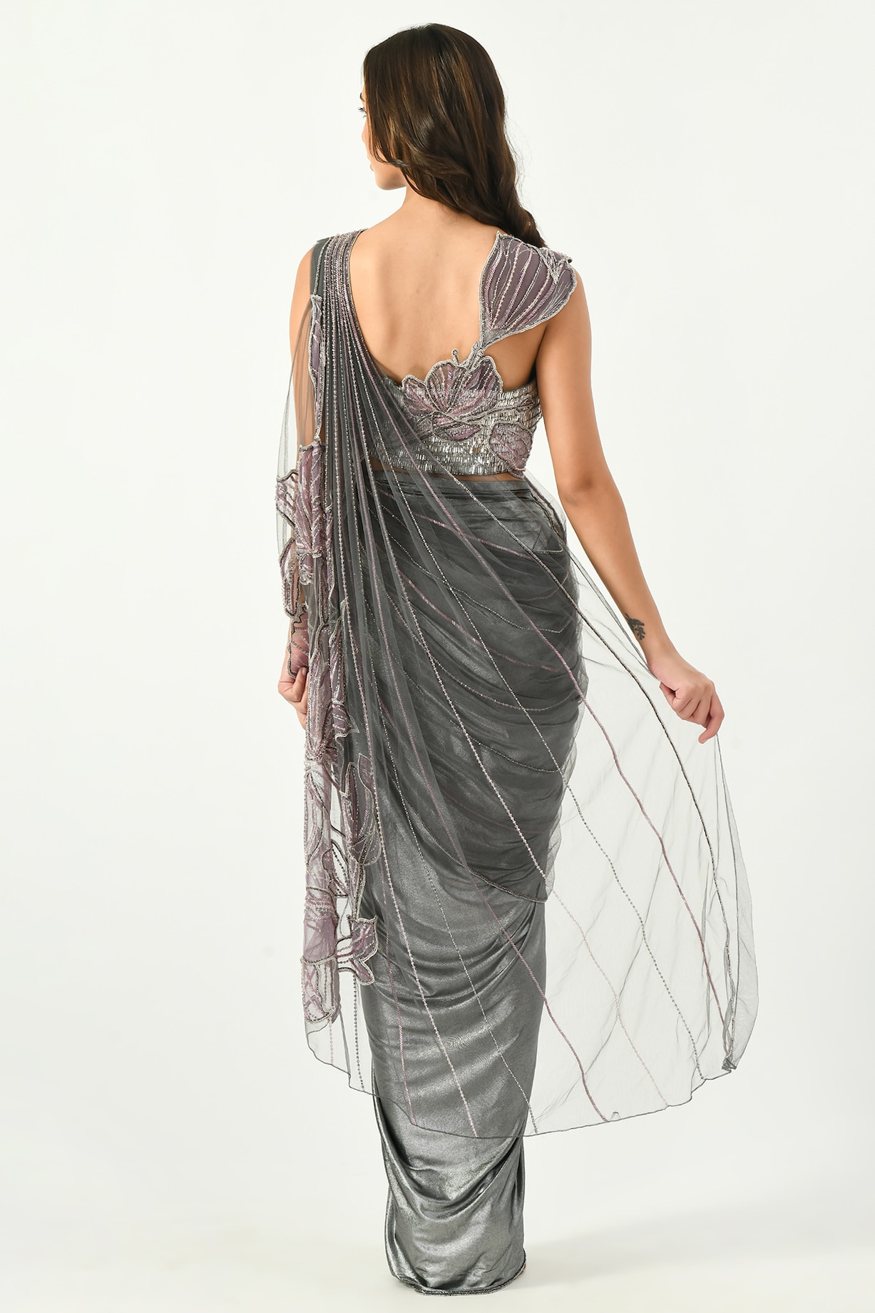 CF corseted saree gunmetal
