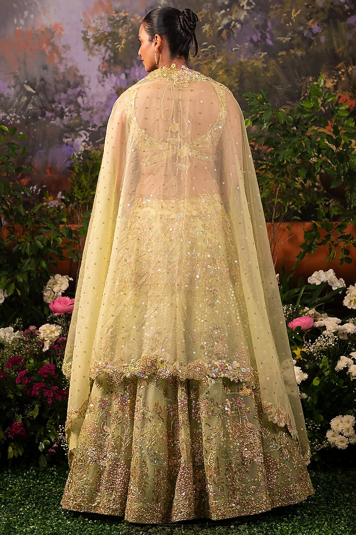 Sage Green Organza Dabka Embroidered Bridal Lehenga Set by MOLEDRO at Pernia's Pop Up Shop