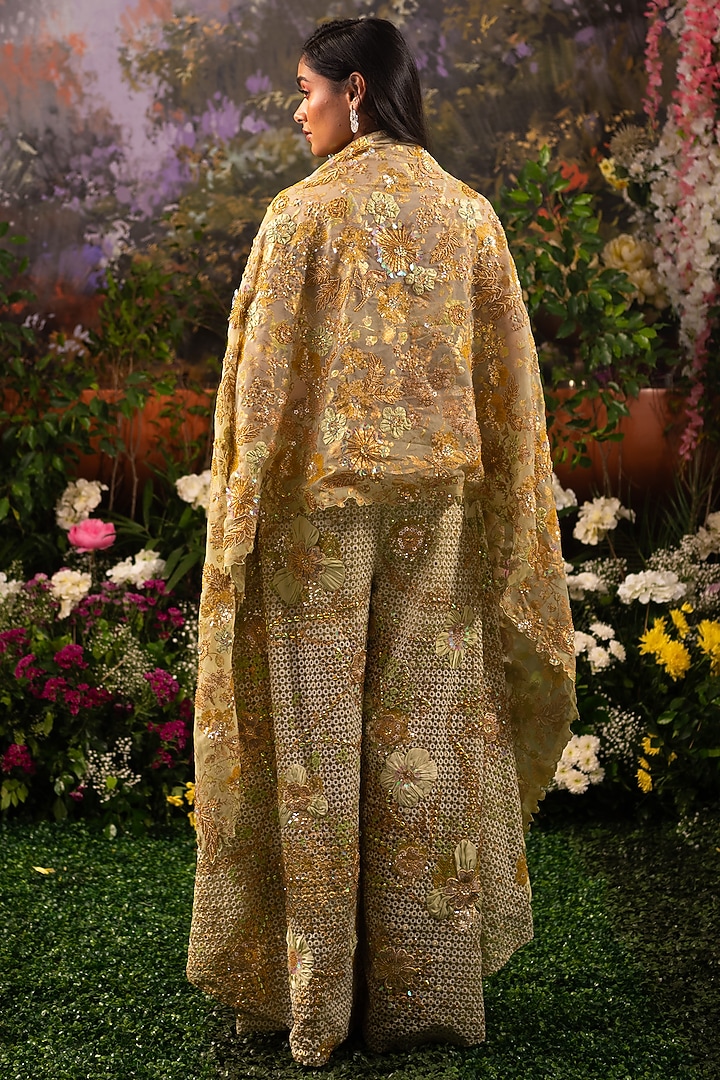 Sage Green Organza & Textured Fabric Embroidered Co-Ord Set by MOLEDRO at Pernia's Pop Up Shop