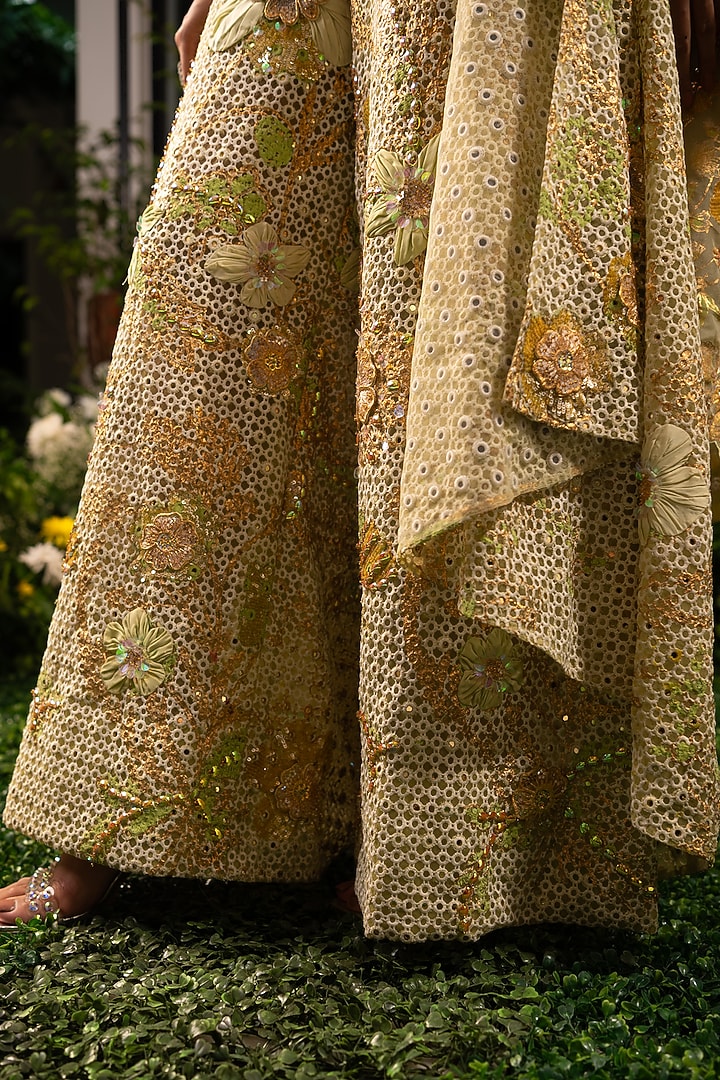 Sage Green Organza & Textured Fabric Embroidered Co-Ord Set by MOLEDRO at Pernia's Pop Up Shop
