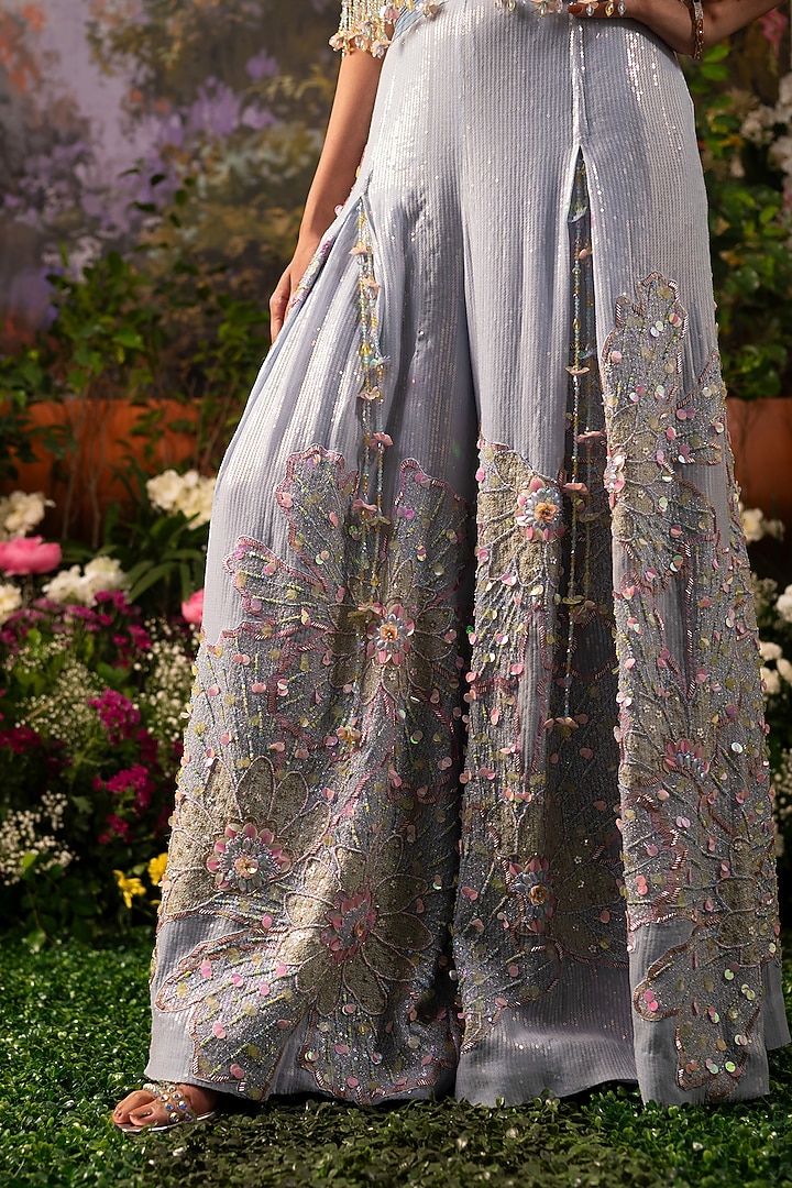 Ice Blue Tissue & Georgette Embroidered Co-Ord Set by MOLEDRO at Pernia's Pop Up Shop