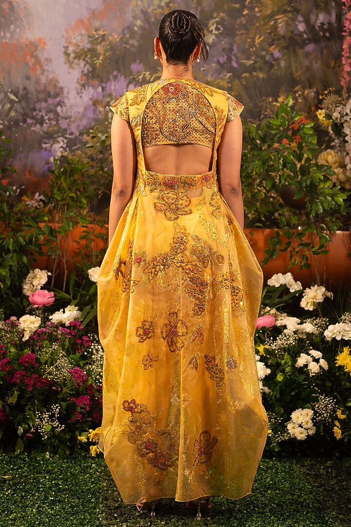 Apricot Organza Sequins Embroidered Cape Set by MOLEDRO at Pernia's Pop Up Shop