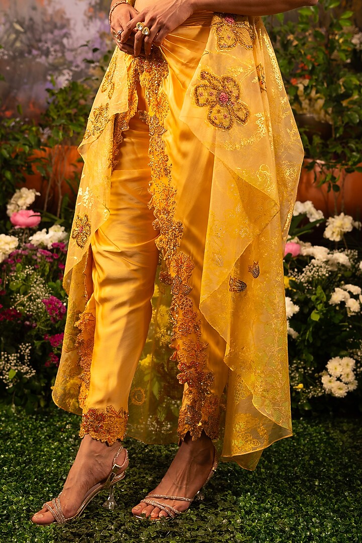 Apricot Organza Sequins Embroidered Cape Set by MOLEDRO at Pernia's Pop Up Shop