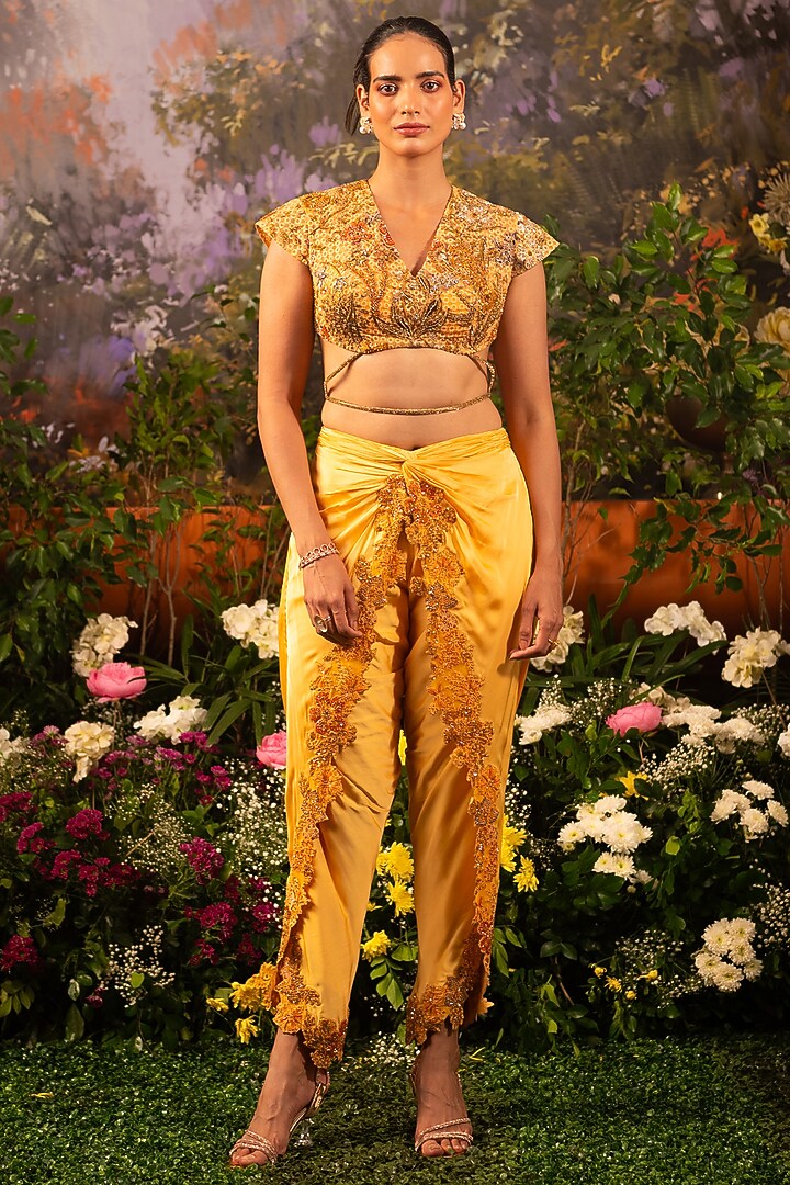 Apricot Organza Sequins Embroidered Cape Set by MOLEDRO at Pernia's Pop Up Shop