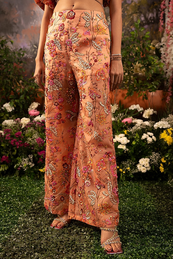 Coral Organza Sequins Embroidered & Floral Printed Co-Ord Set by MOLEDRO at Pernia's Pop Up Shop