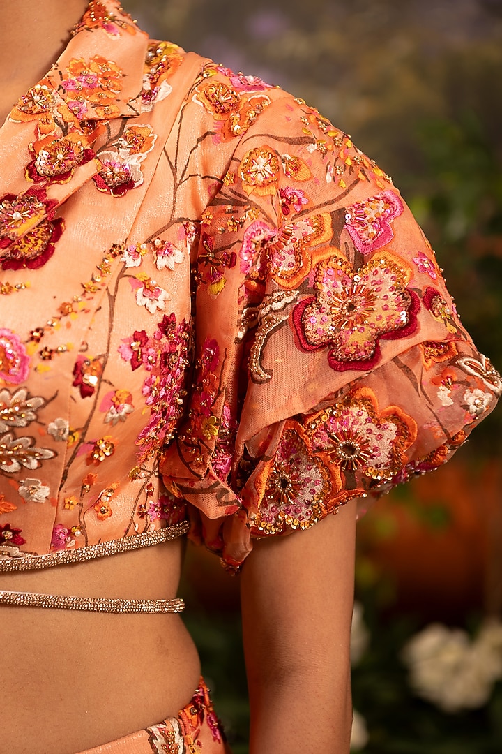 Coral Organza Sequins Embroidered & Floral Printed Co-Ord Set by MOLEDRO at Pernia's Pop Up Shop