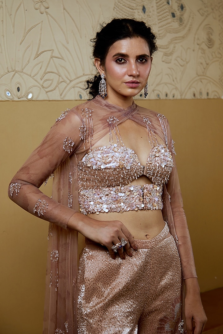 Sand Organza Embellished Pant Set by Moledro at Pernia's Pop Up Shop