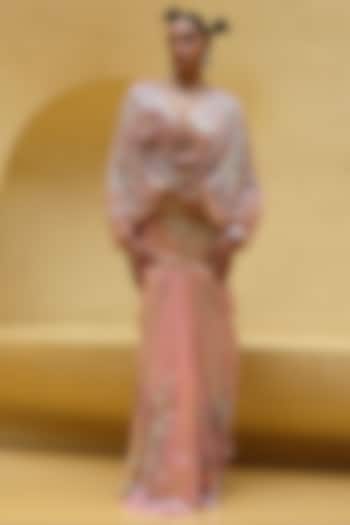 Peach Sequins Net Draped Skirt Set by MOLEDRO at Pernia's Pop Up Shop