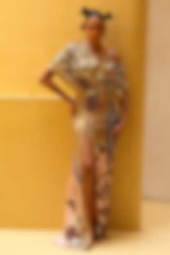 Cocoon & Peppermint Pink Shimmer Lycra Draped Kaftan Party Wear Dress by MOLEDRO at Pernia's Pop Up Shop