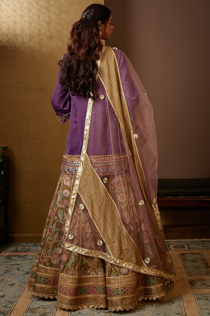 Olive Floral Printed Wedding Sharara Set by MOLEDRO at Pernia's Pop Up Shop