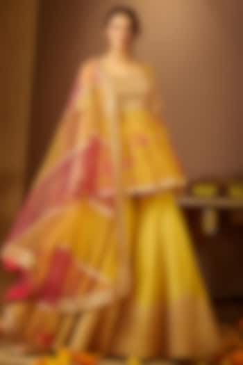 Amber Yellow Embroidered Wedding Sharara Set by MOLEDRO at Pernia's Pop Up Shop