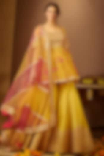 Amber Yellow Embroidered Sharara Set by MOLEDRO