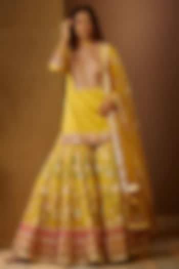 Amber Yellow Embellished Sharara Set by MOLEDRO