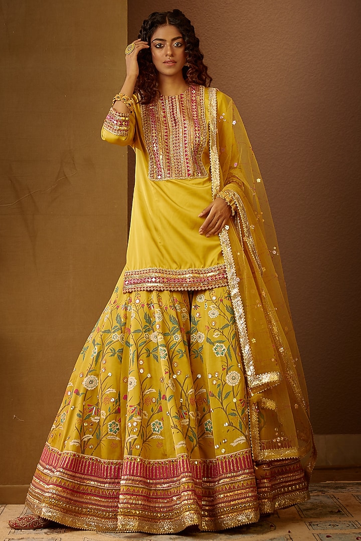 Amber Yellow Embellished Wedding Sharara Set by MOLEDRO at Pernia's Pop Up Shop