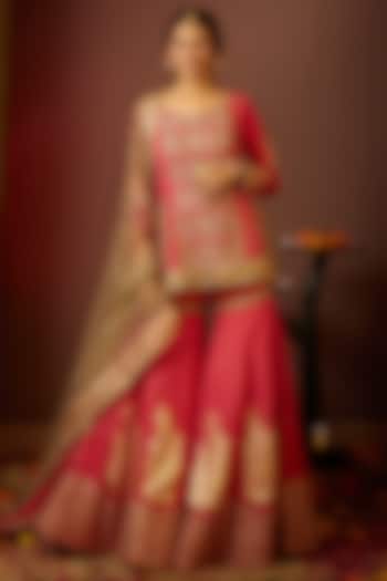 Light Coral Pink Embroidered Wedding Sharara Set by MOLEDRO at Pernia's Pop Up Shop