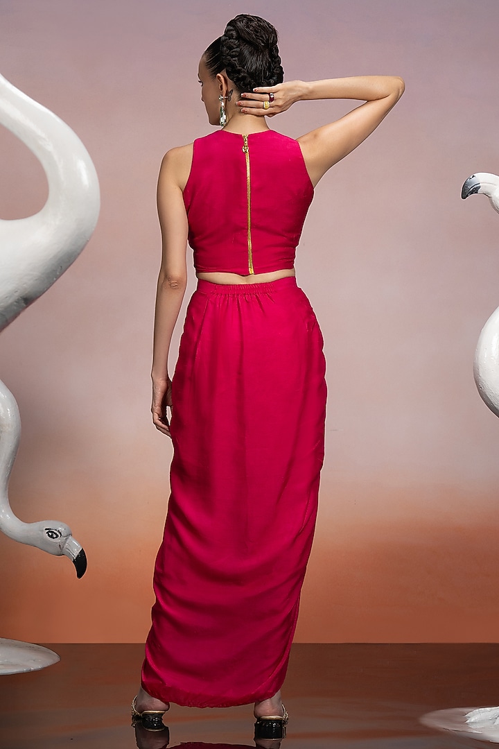 Magenta Dupion Silk Pencil Skirt Set by Mona & Vishu at Pernia's Pop Up Shop