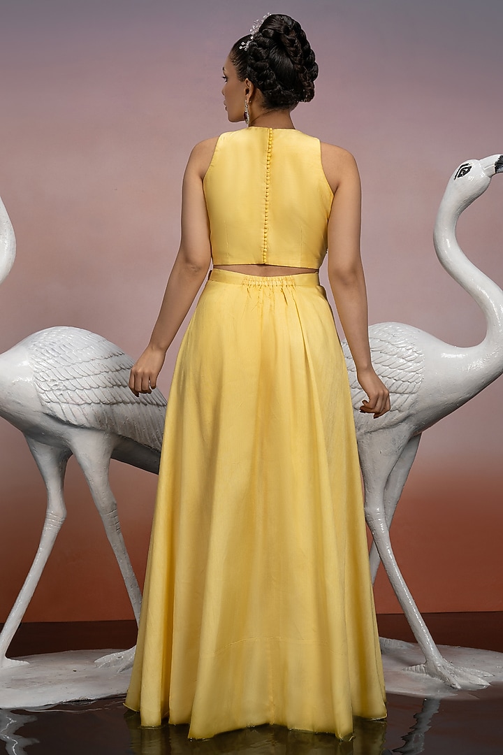 Pale Yellow Dupion Silk Crystal Embroidered Co-Ord Set by Mona & Vishu at Pernia's Pop Up Shop