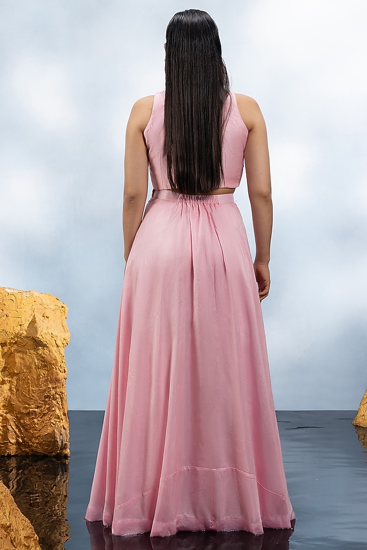 Rose Pink Dupion Silk Crystal Embellished Co-Ord Set by Mona & Vishu at Pernia's Pop Up Shop