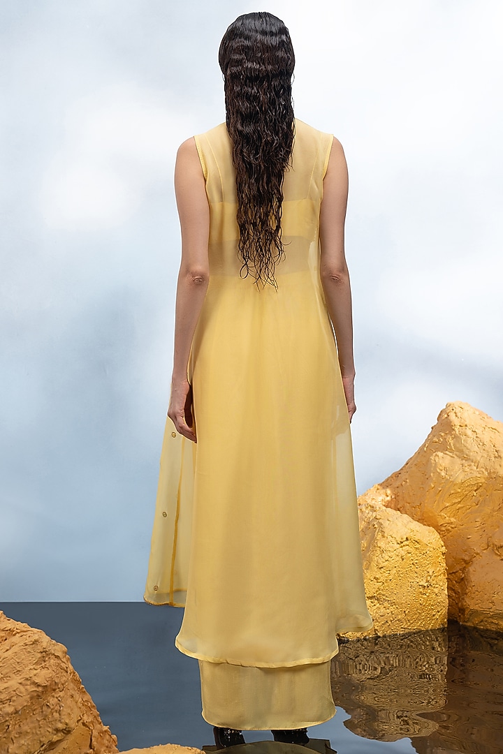 Canary Yellow Dupion Silk Skirt Set by Mona & Vishu at Pernia's Pop Up Shop