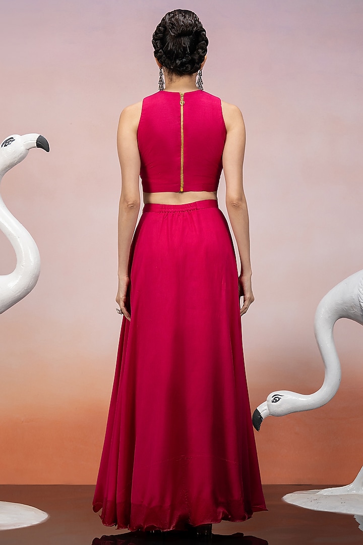 Hot Pink Dupion Silk Crystal Embroidered Co-Ord Set by Mona & Vishu at Pernia's Pop Up Shop
