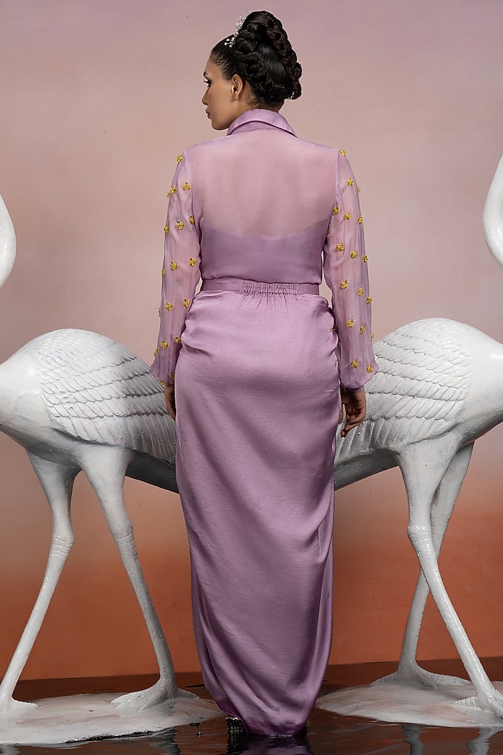 Lilac Dupion Silk Skirt Set by Mona & Vishu at Pernia's Pop Up Shop
