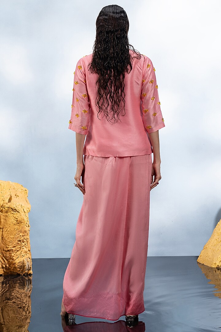 Rose Pink Dupion Silk Skirt Set by Mona & Vishu at Pernia's Pop Up Shop