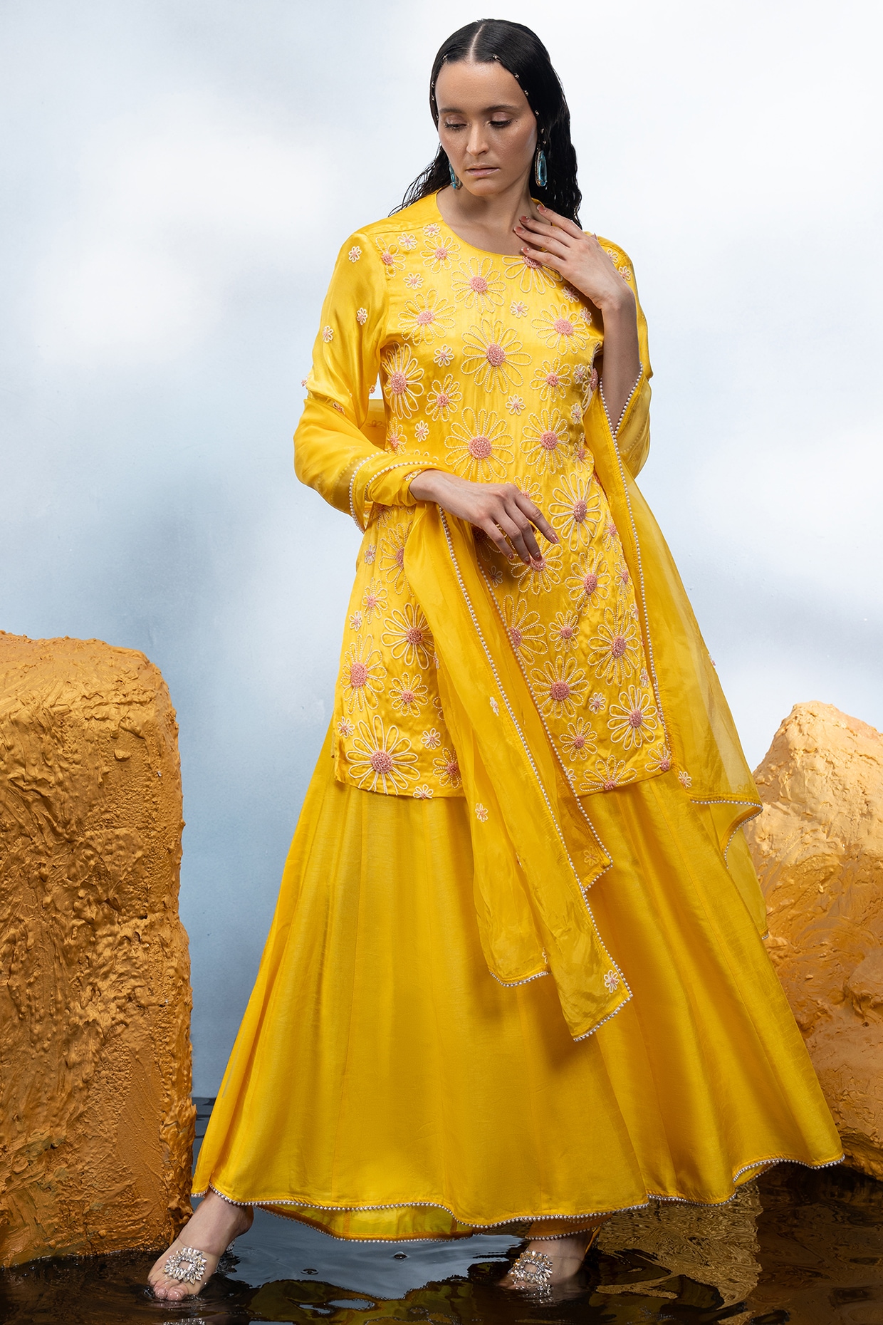 Beautiful Yellow Sharara Suit With Heavy Georgette Kurta Sharara 3 Peice  Set Embroider Punjabi Suit for Haldi Suits for Women USA - Etsy