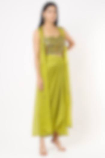Lime Hand Embroidered Jacket Set by Mona & Vishu at Pernia's Pop Up Shop