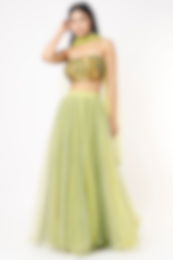Lime Tulle Wedding Lehenga Set by Mona & Vishu at Pernia's Pop Up Shop