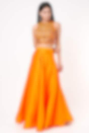 Orange Dupion Silk Pant Set by Mona & Vishu