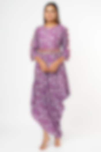 Purple Floral Printed Cowl Dress by Mona & Vishu