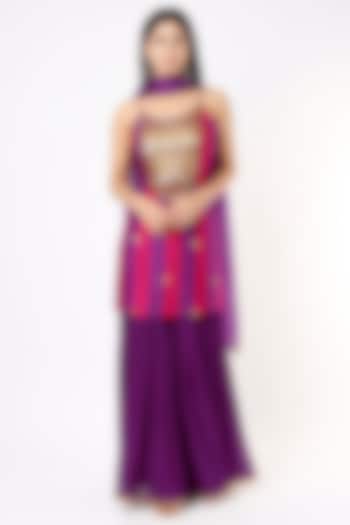 Purple Georgette Sharara Set by Mona & Vishu