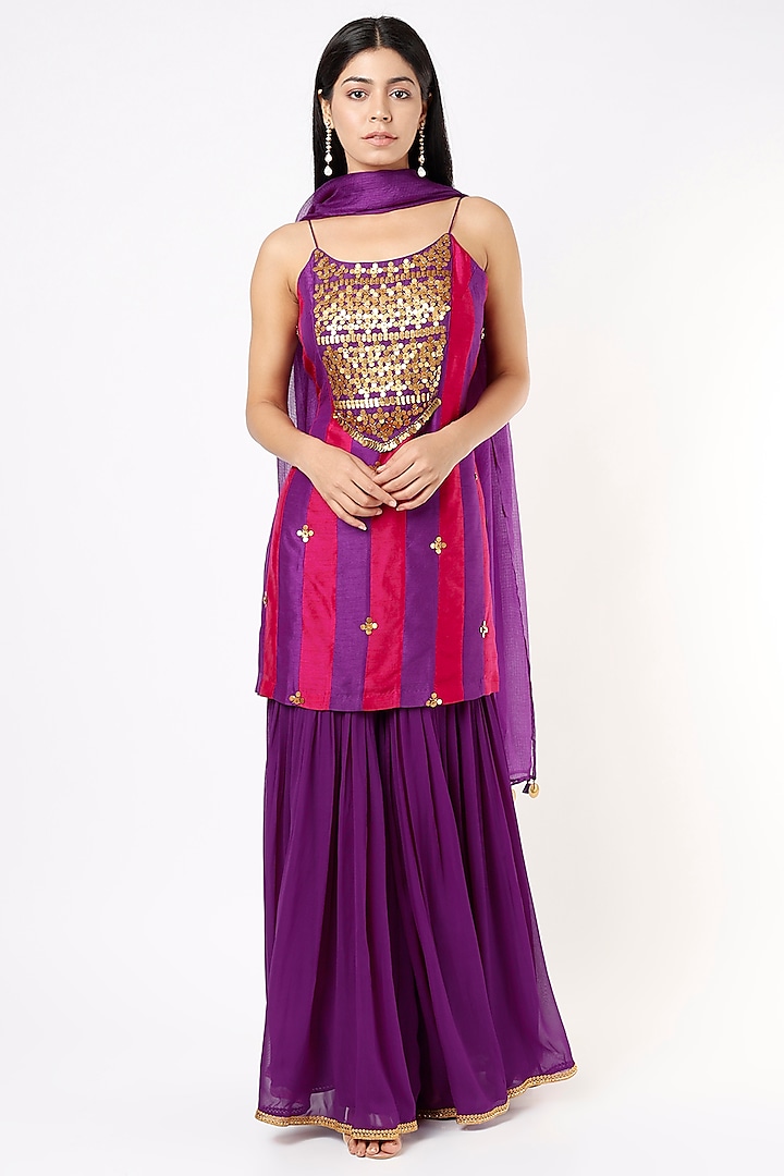 Purple Georgette Sharara Set by Mona & Vishu