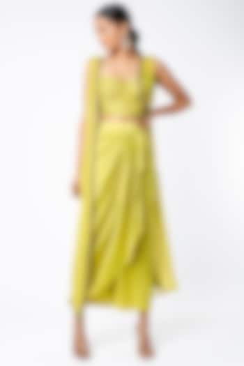 Lime Draped Skirt Set by Mona & Vishu