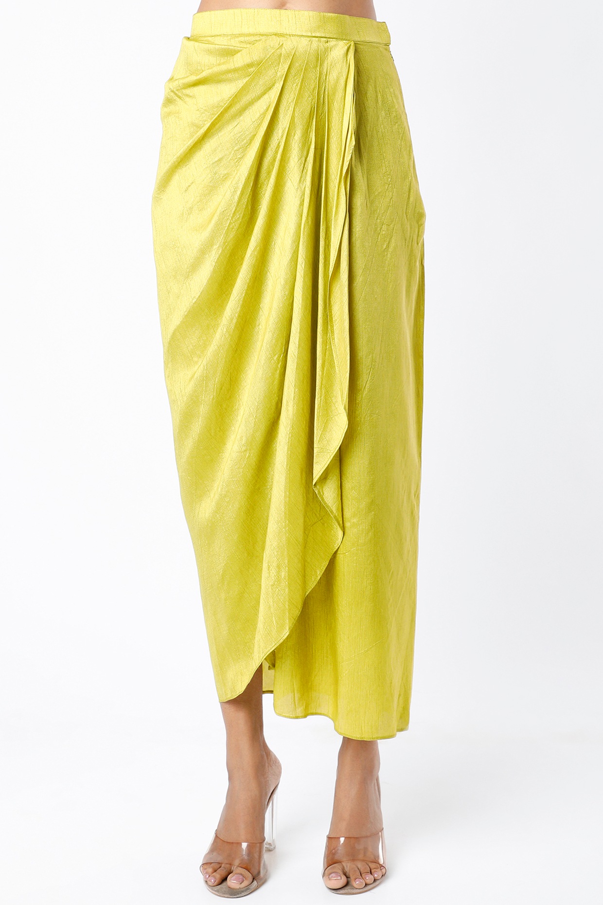 Women's green paisley print ruffled, draped skirt