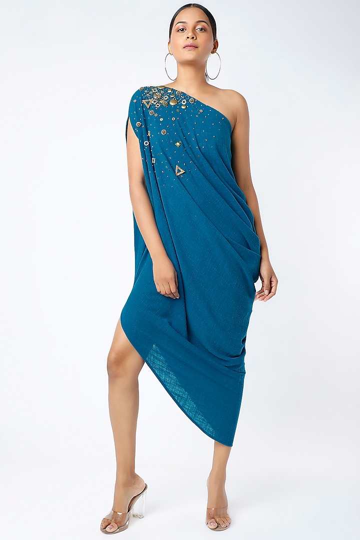 Cobalt Blue Embellished Dress by Mona & Vishu