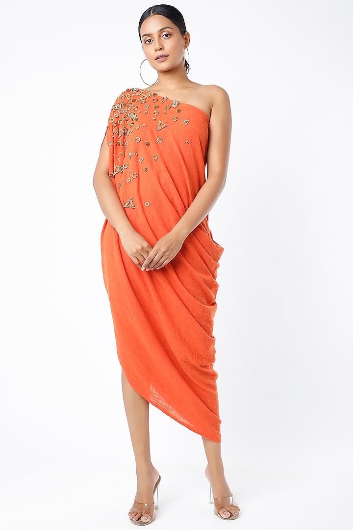 Orange Embellished Dress by Mona & Vishu