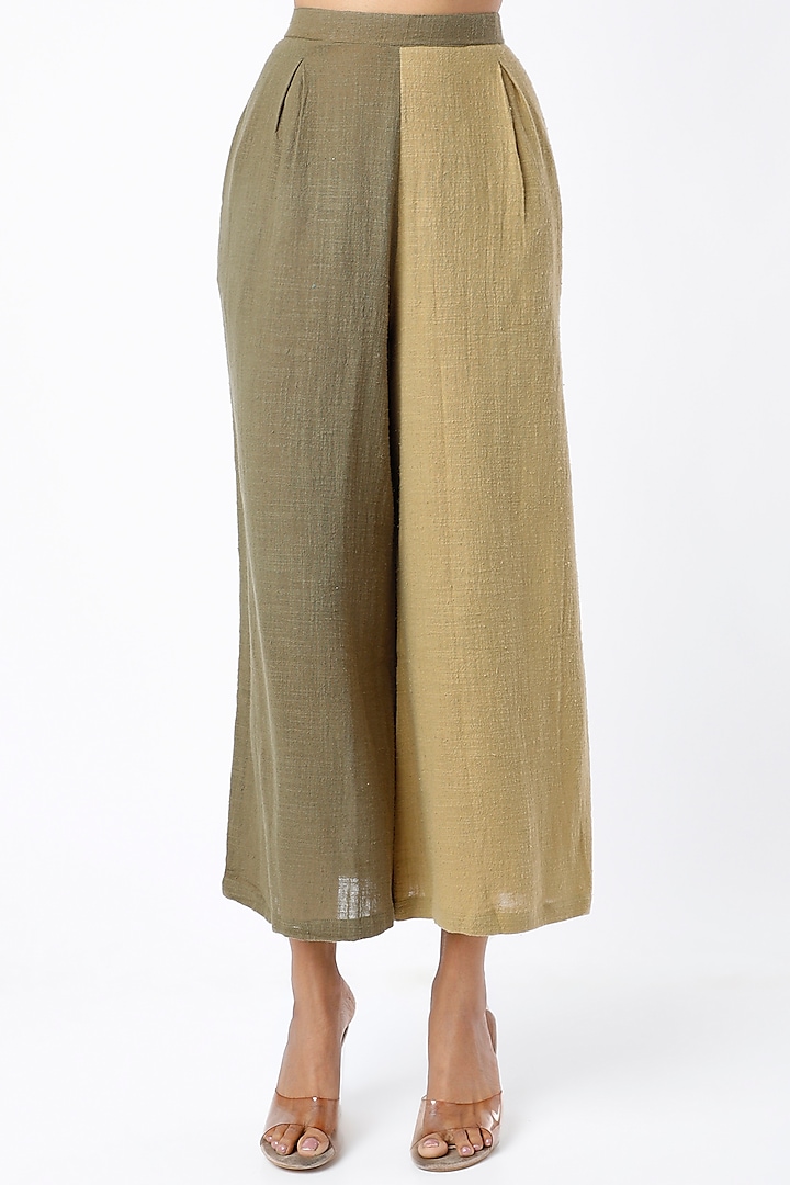 Olive Green Cotton Pant Set Design by Mona & Vishu at Pernia's Pop