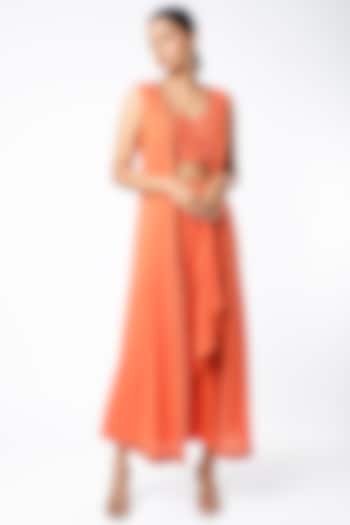 Orange Draped Skirt Set by Mona & Vishu