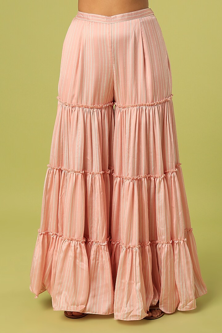 Dusty Rose Modal Satin Party Wear Sharara Set by Mona & Vishu at Pernia's Pop Up Shop