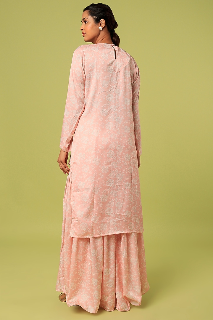 Peach Modal Satin Party Wear Sharara Set by Mona & Vishu at Pernia's Pop Up Shop