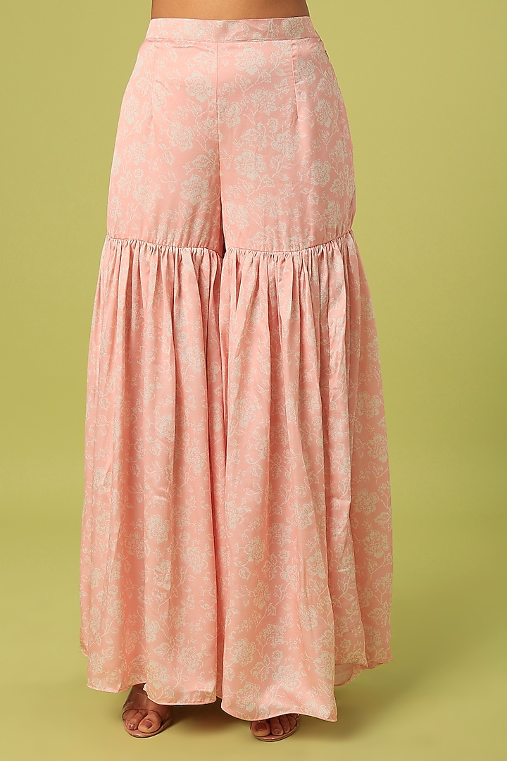 Peach Modal Satin Party Wear Sharara Set by Mona & Vishu at Pernia's Pop Up Shop