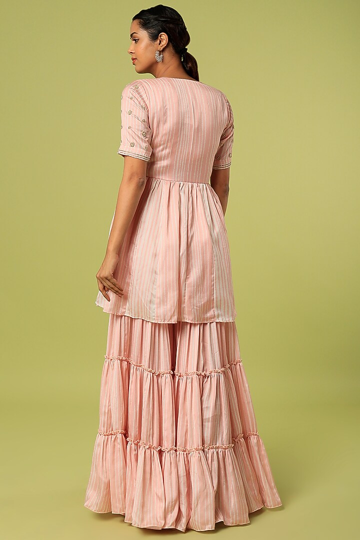 Peach Modal Satin Party Wear Sharara Set by Mona & Vishu at Pernia's Pop Up Shop