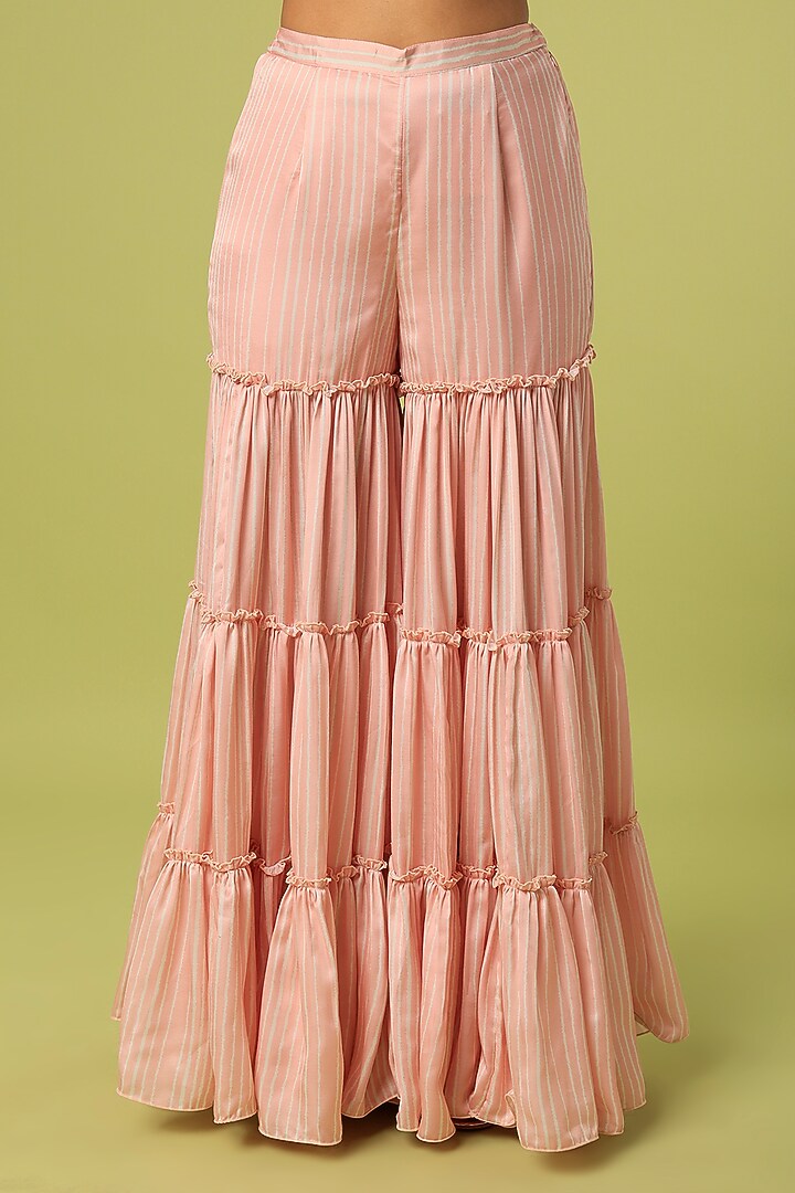 Peach Modal Satin Party Wear Sharara Set by Mona & Vishu at Pernia's Pop Up Shop