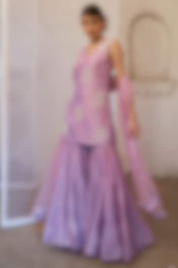 Lilac Dupion Silk Tiered Wedding Sharara Set by Mona & Vishu at Pernia's Pop Up Shop