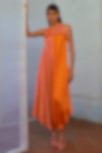 Orange & Pink Tussar Satin Cowl Jumpsuit by Mona & Vishu at Pernia's Pop Up Shop