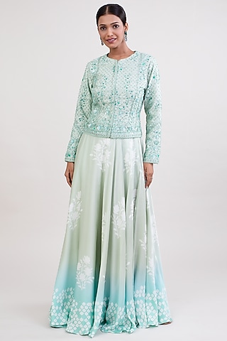Firoza Cotton Modal Printed Ombre Skirt Set by Monika Mathuria Datta